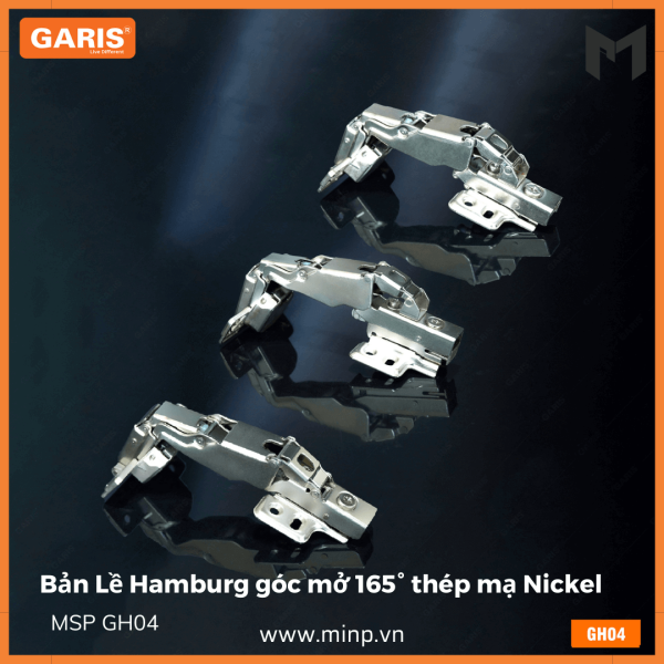 Bản Lề Hamburg góc mở 165° thép mạ Nickel GH04